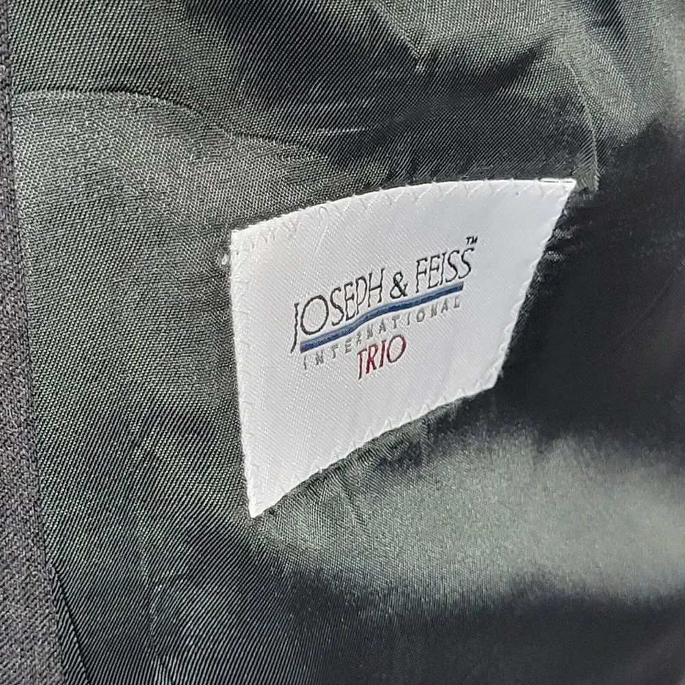 Joseph Feiss Trio Mens Sport Coat Blazer Two Button Charcoal Gray Twill Wool 42L
